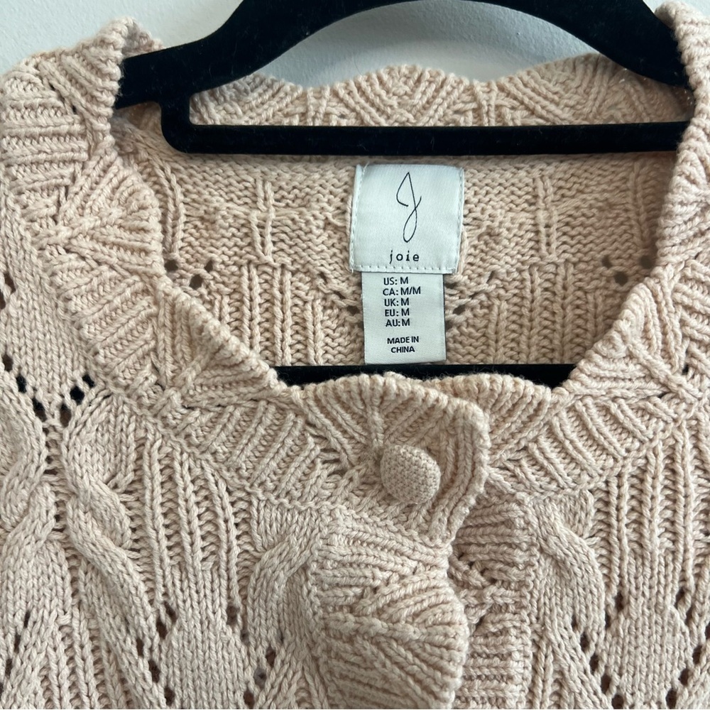 Joie Beige Button-Up Cardigan Scalloped Hem Elevated Office Feminine Careerwear - Picture 4 of 7